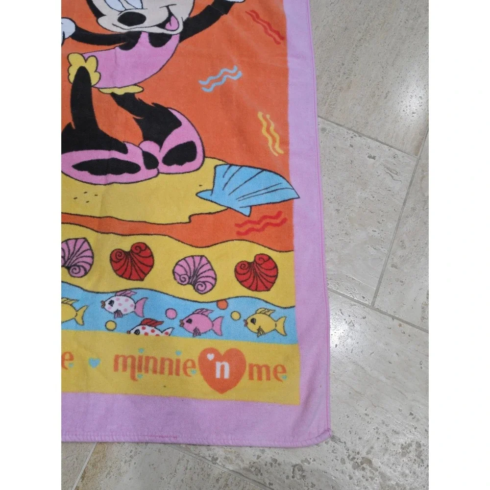 Vintage Minnie 'n‎ Me Mouse Beach Bath Towel Franco Pink Orange Fish 52x28